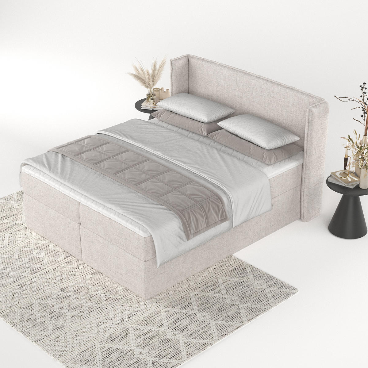 BOXBETT Viva 140/200 cm Hellbeige im Neve Stoff - Sandfarben/Schwarz, Holz/Holzwerkstoff (140/200cm) - AltaBeds