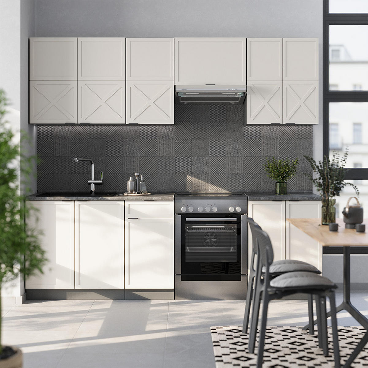 KÜCHENZEILE Fame-Line GrauBeige/Anthrazit 240 cm ohne AP - Anthrazit/Grau, Holzwerkstoff (240/81.6/46cm) - Vicco