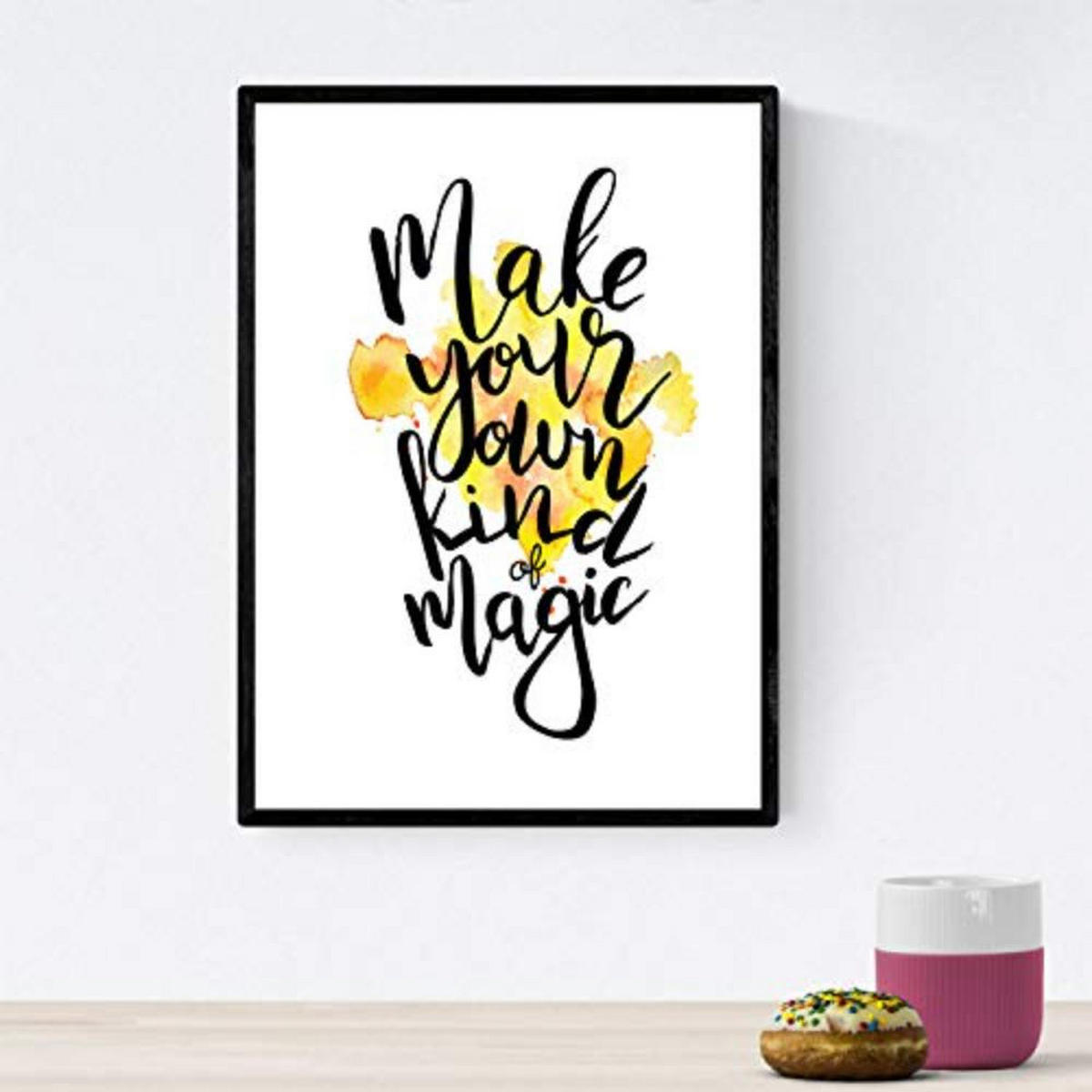 POSTER Set mit 4 glücklich und bunt ‚folgen‘ A4 Schwarzer Rahmen - Schwarz, Papier (29.7/3cm) - Nacnic