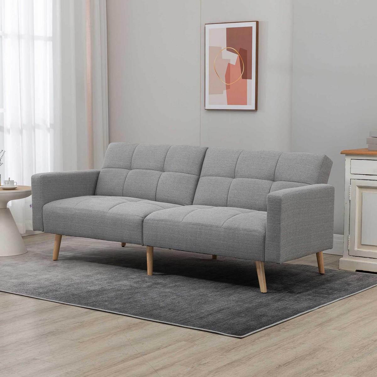 SCHLAFSOFA mit Bettfunktion Grau 205/88/80 cm - Naturfarben/Grau, Holz/Textil (88/80/205cm) - HOMCOM