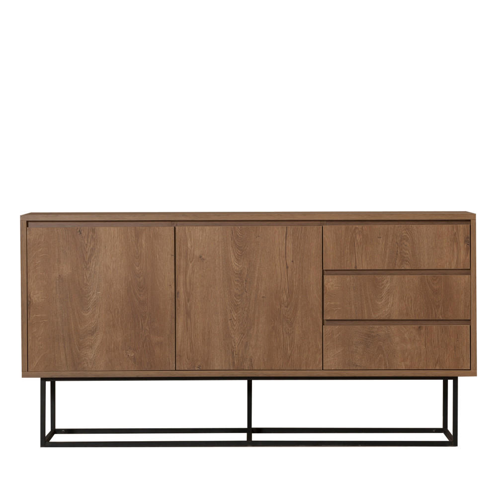 SIDEBOARD mit 2 Türen aus Holz und Metall, L140cm - Roa - Dunkles Holz - Nussbaumfarben, Holz (140/72/36cm) - Drawer