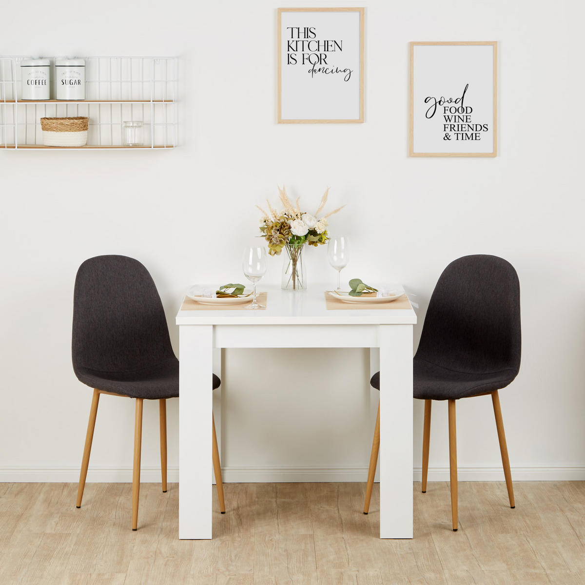 TISCHGRUPPE 80/80 cm in weiß mit 2 Stühlen Anthrazit - Anthrazit/Weiß, Holz/Textil (80/88/80cm) - Homestyle4u