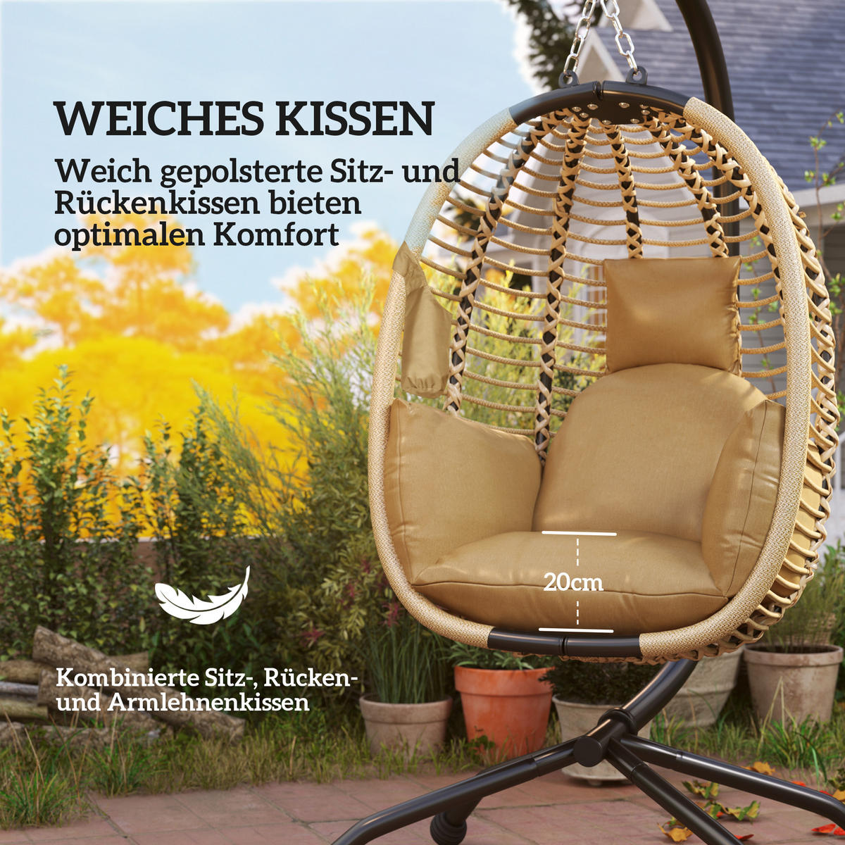 HÄNGESESSEL faltbar mit waschbarem Sitz Beige - Beige, Textil/Metall (100/188/110cm) - Outsunny