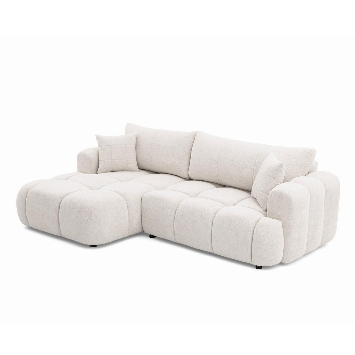 ECKSOFA CALM L Links mit Schlaffunktion 140x215 Webstoff weiß - Schwarz/Weiß, Holz/Kunststoff (261/151cm) - Muffo