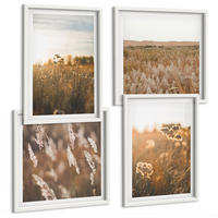 BILDER SET 4er Set - 50x50 cm & 40x60 cm Weißer Rahmen - Sommerwiesenblumen Sonnenuntergang - Weiß, Kunststoff (50/50cm) - TULUP