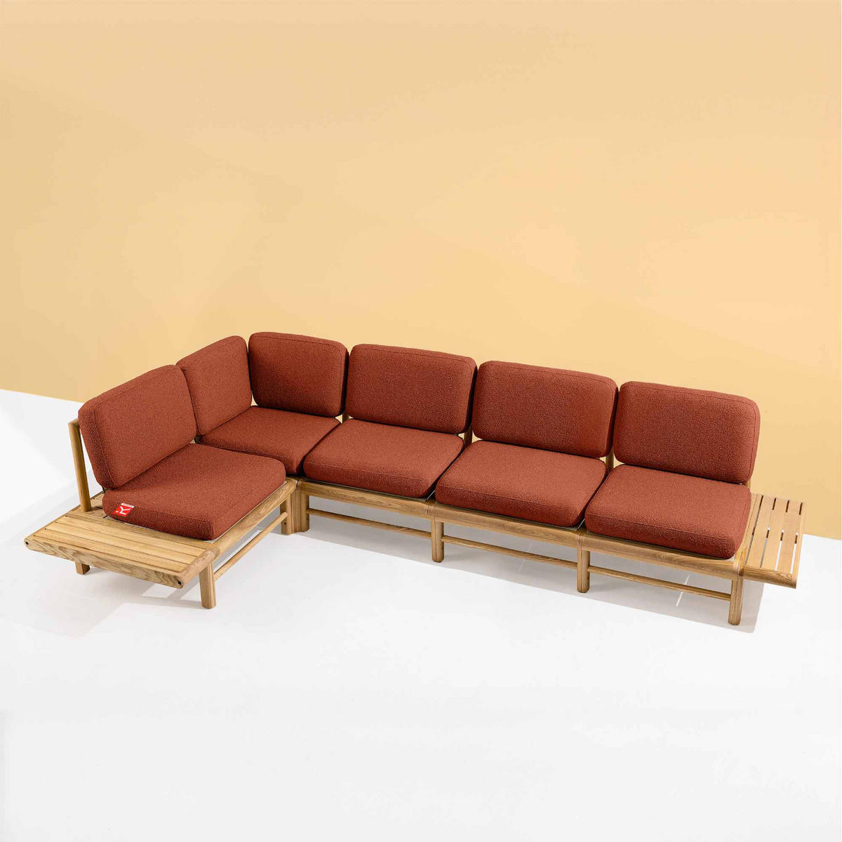 LOUNGESOFA ATREDA links - Orange, Holz/Textil (245/74/245cm) - KONSIMO®