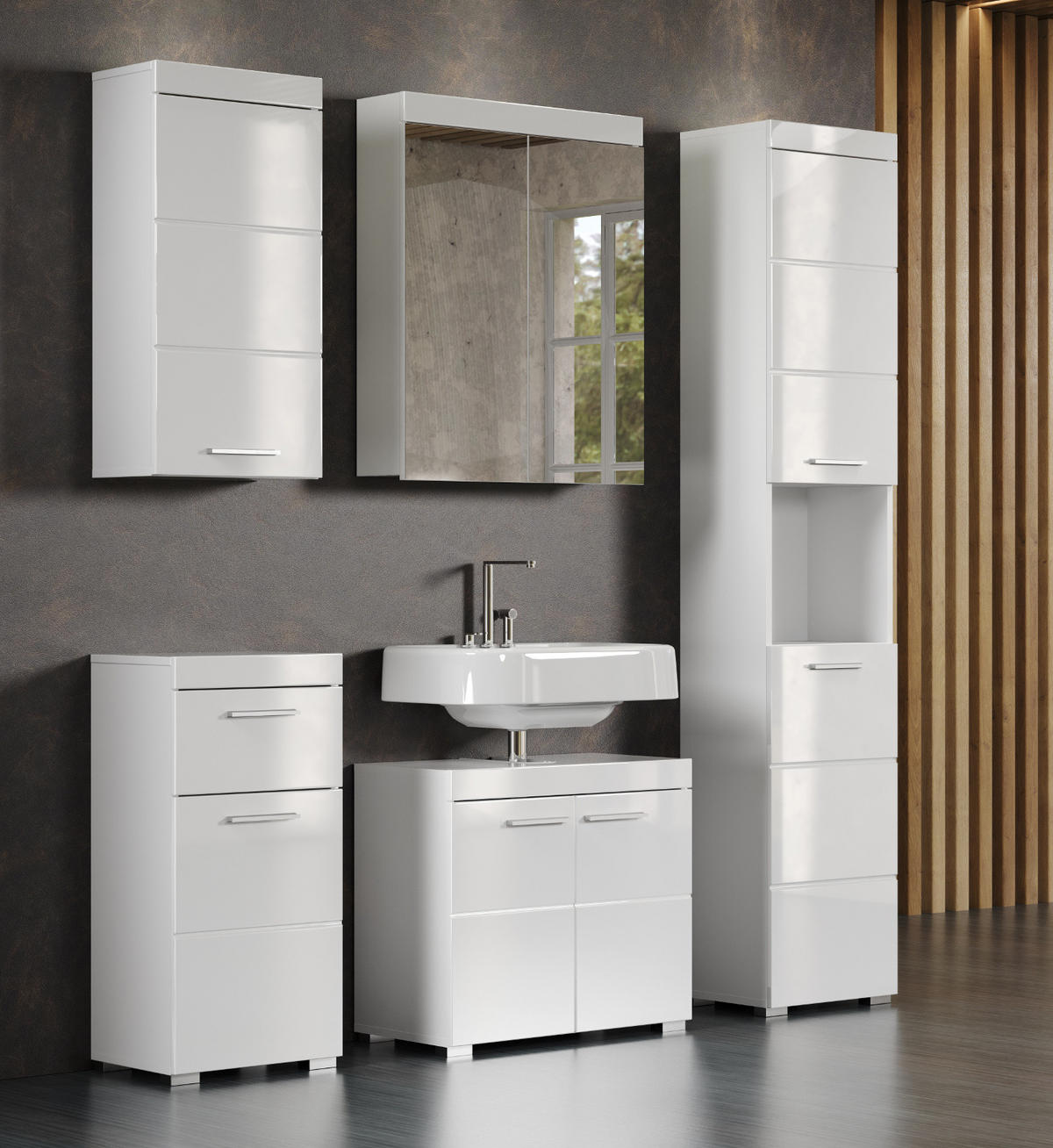 WASCHBECKENUNTERSCHRANK weiß Hochglanz 60 x 56 cm, Badschrank 2-türig - Weiß, Holzwerkstoff/Kunststoff (60/56/34cm) - Top.Furn