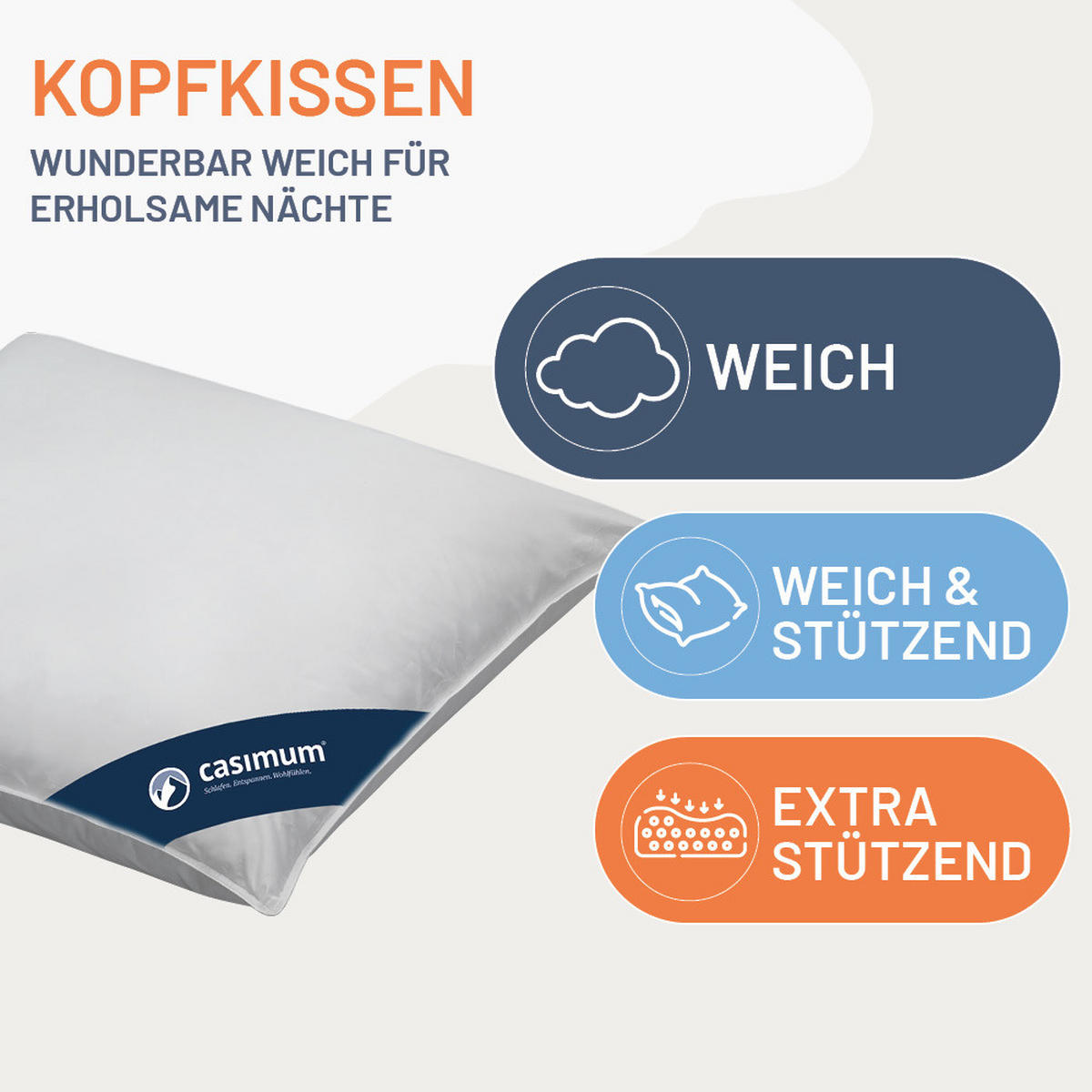 KOPFKISSEN 40x80 cm weich & stützend, Daunenkissen 85% Federn & Daunen - Weiß, Textil (40/80cm) - casimum
