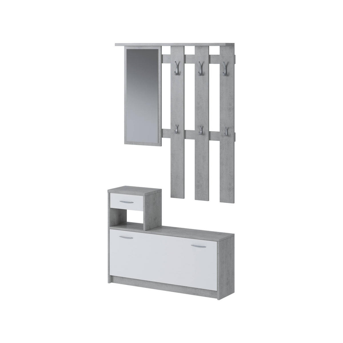 GARDEROBE Holz-Effekt Zement, Weiß 25x100h180 - Weiß/Grau, Holzwerkstoff (100/190/25.5cm) - DMORA
