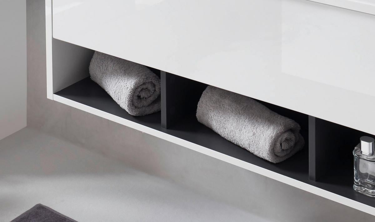 BADMÖBEL-SET weiß Hochglanz, grau, Badezimmerschränke mit Doppelwaschbecken und LED Beleuchtung - Weiß Hochglanz/Grau, Glas/Holzwerkstoff (175/190/47cm) - Furn.Design