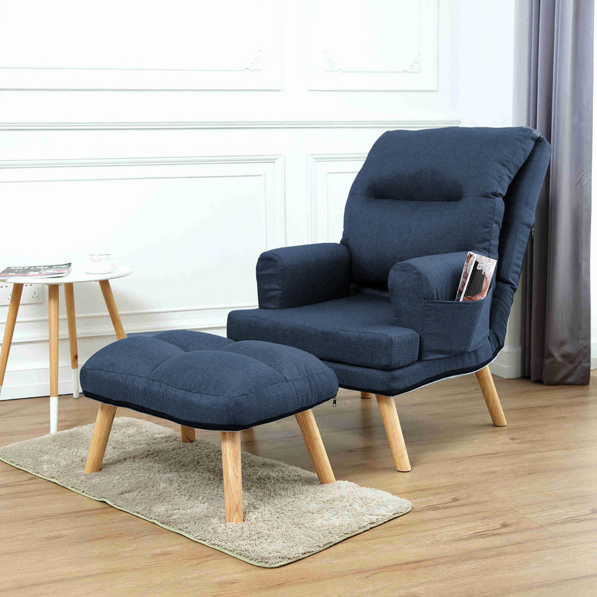 SESSEL Memo mit Fußhocker Rückenlehne 5-stufig einstellbar, dunkelblau - Dunkelblau, Kunststoff (107/95/66cm) - Margaret Hadas24