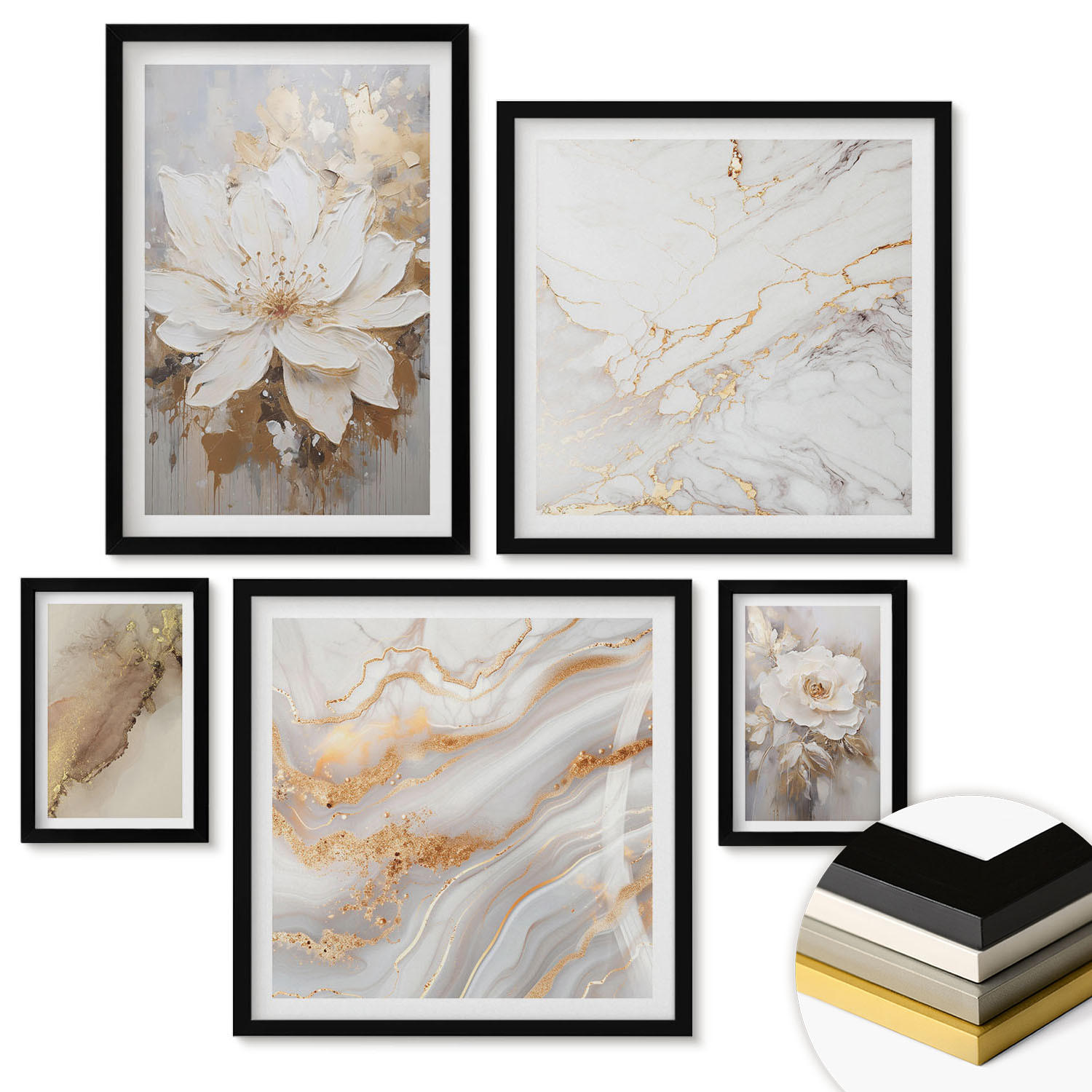 WANDBILDER 5er-Set - 50x50 cm & 20x30 cm & 40x60 cm Schwarzer Rahmen - Berglandschaften mit dem Fahrrad - Schwarz, Kunststoff (40/60cm) - ArtPrintCave