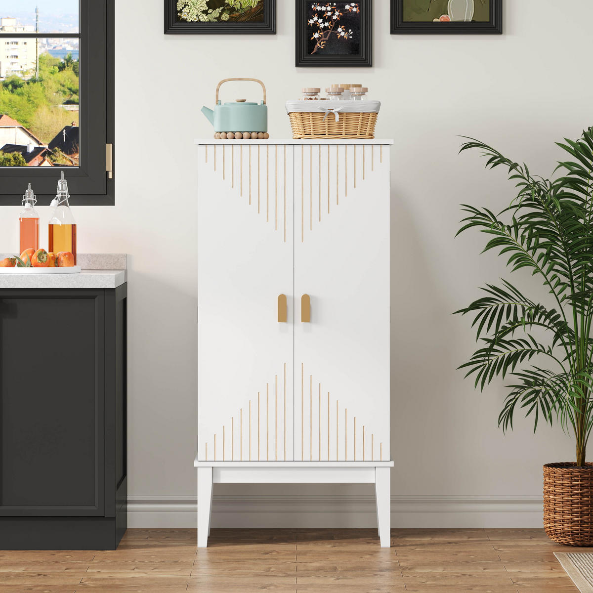 BUFFET 120/30/59 cm Weiß aus MDF mit 2 Türen - Weiß, Holzwerkstoff (59/120/30cm) - OKWISH