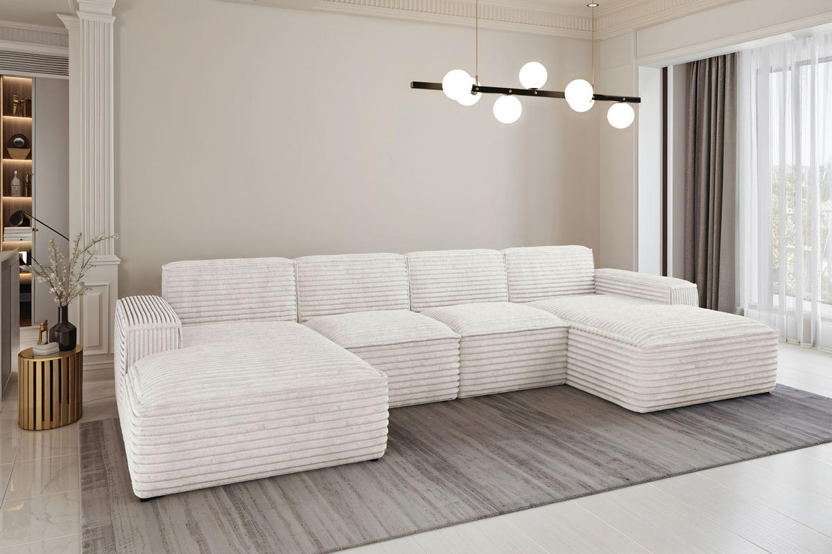 ECKSOFA Siena U ein Stil, der zum Entspannen einlädt, Stoff Velo Ecru - Ecru, Holz/Textil (344/73/165cm) - Kaiser Möbel