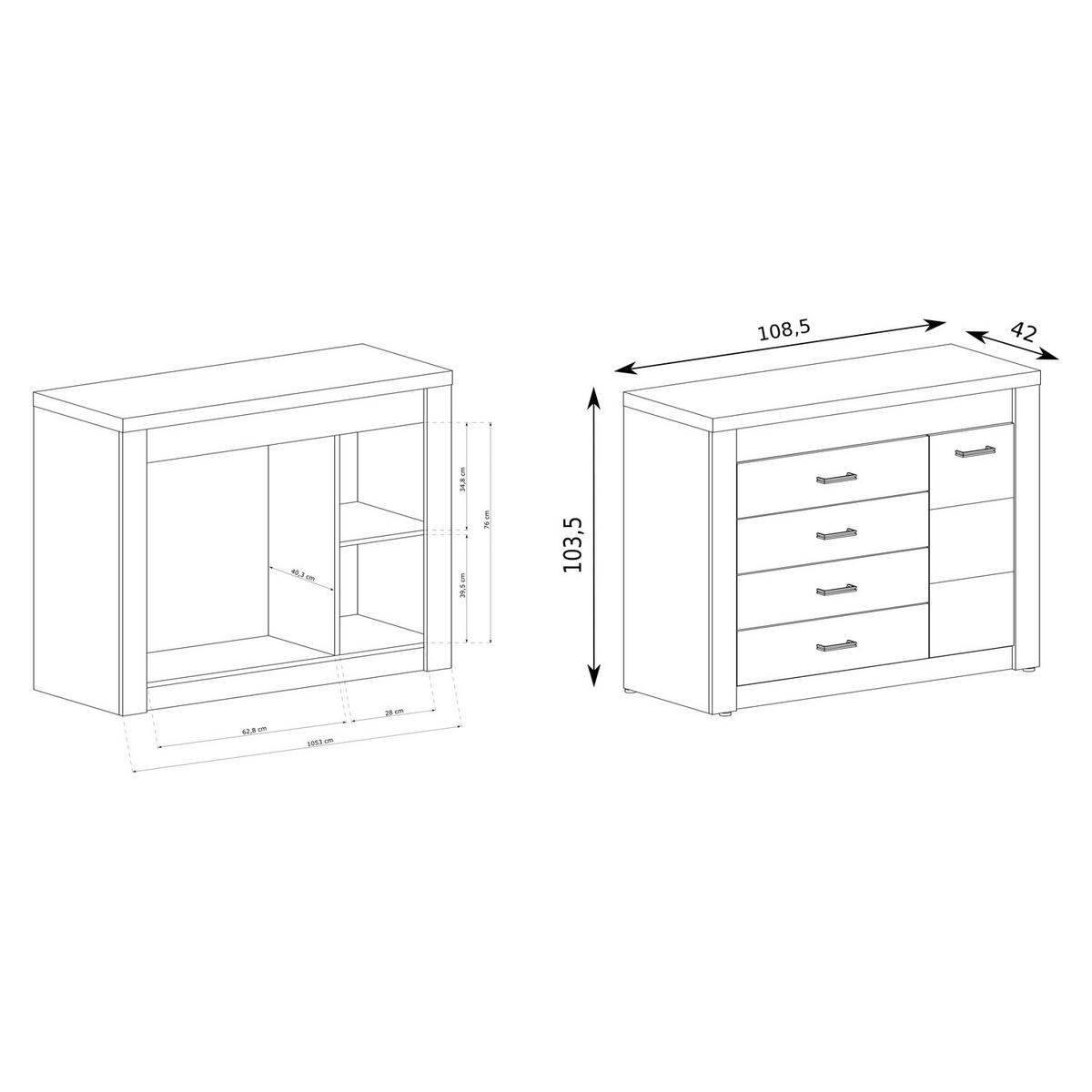 KOMMODE Indianapolis I-17 108,5 x 103,5 x 42 cm Esche hell - Braun, Holzwerkstoff/Metall (108.5/103.5/42cm) - Koseto