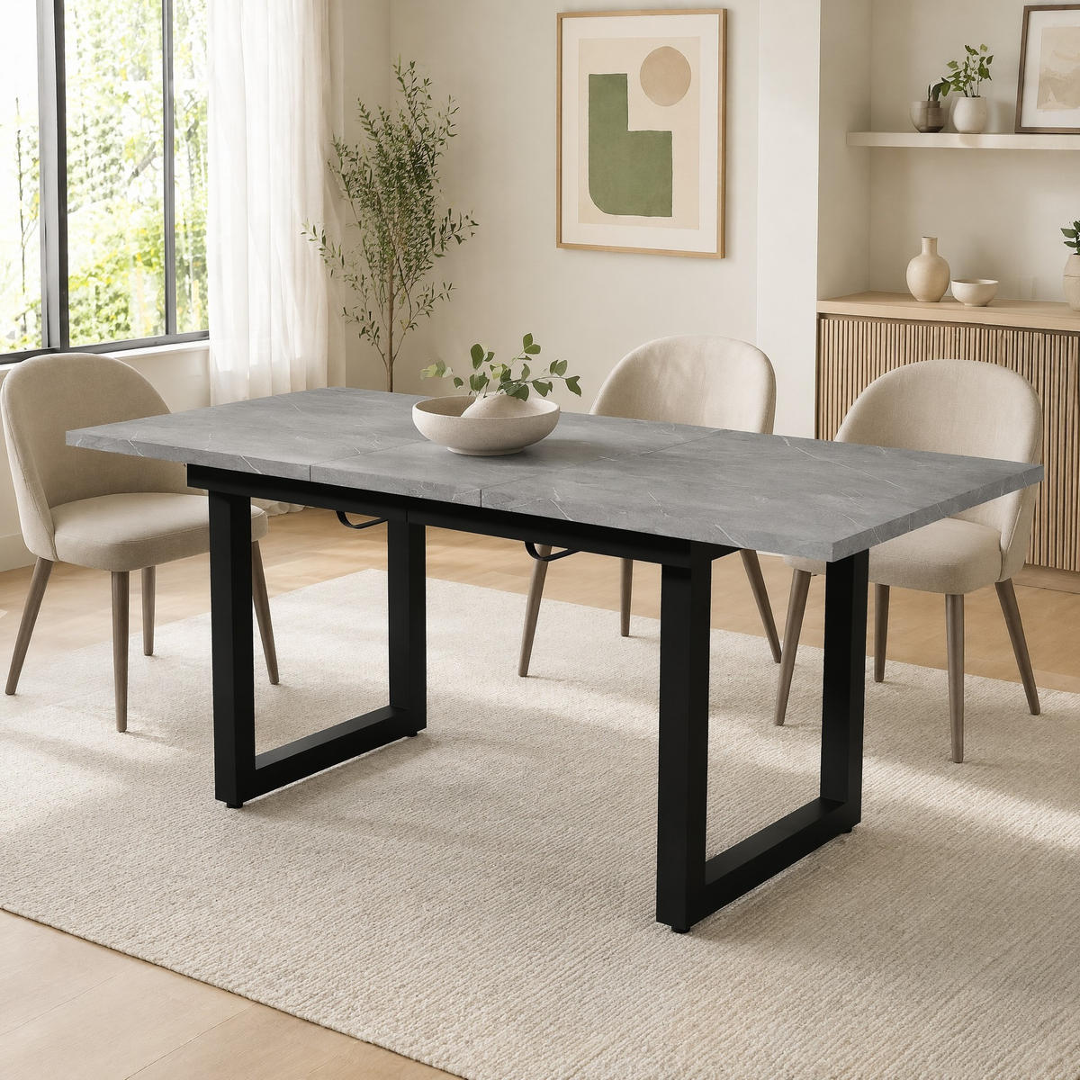ESSTISCH in Grau und Schwarz moderner einfacher Esszimmertisch aus Eisen für Esszimmer, B140/T80/H75 cm - Schwarz/Grau, Holzwerkstoff/Metall (80/180/75cm) - STILVORA