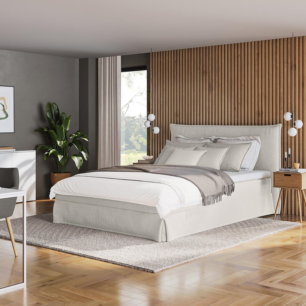 BOXSPRINGBETT mit Husse - Platinfarben, Textil (180/200cm) - home24