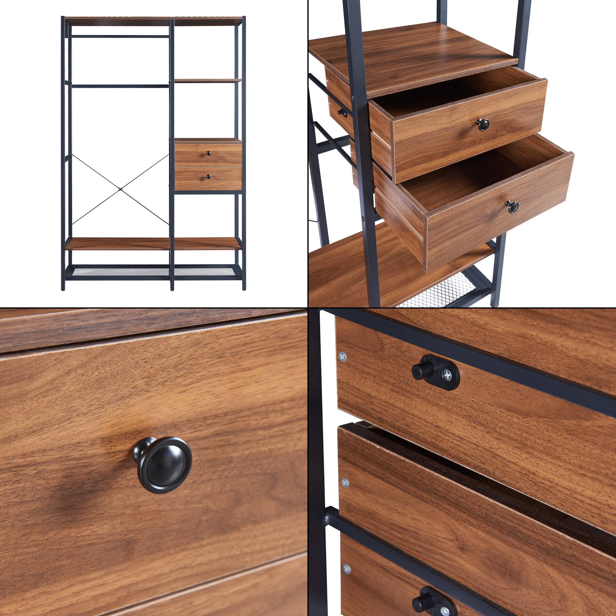 GARDEROBENSTÄNDER Larem - Walnussfarben/Schwarz, Holzwerkstoff/Metall (120/180/40cm) - [en.casa]