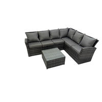 GARTENSOFA SET Hohe Rückenlehne Polyrattan Dunkelgrauer Mix 7-Sitzer - Dunkelgrau/Grau, Glas/Kunststoff - Fimous
