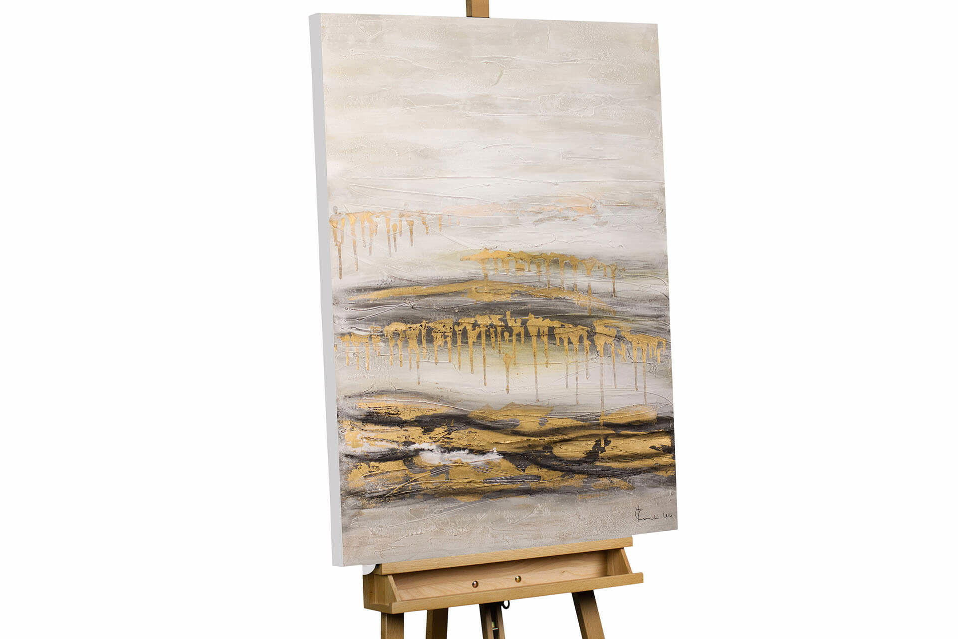 ACRYLBILD HANDGEMALT 75/100 cm - Beige/Goldfarben, Holz/Textil (1.82/100cm) - KUNSTLOFT