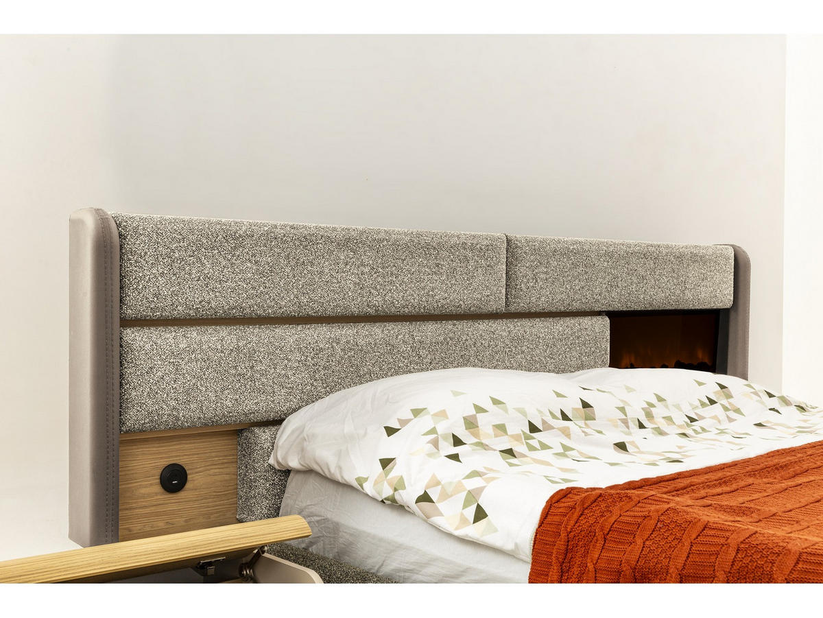 BETTANLAGE Aura Neu Typ-1 Bett mit Kopfteil, 2 Nachttische, Kleiderschrank und Kommode - Beige, Holzwerkstoff (160/200cm)