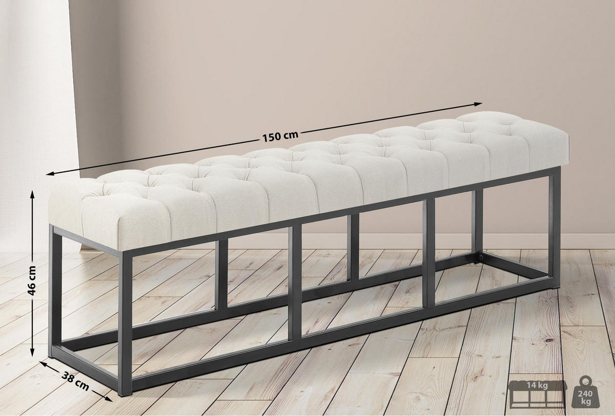 SITZBANK 150/38 cm Stoff Creme - Creme/Schwarz, Textil/Metall (150/46/38cm) - CLP