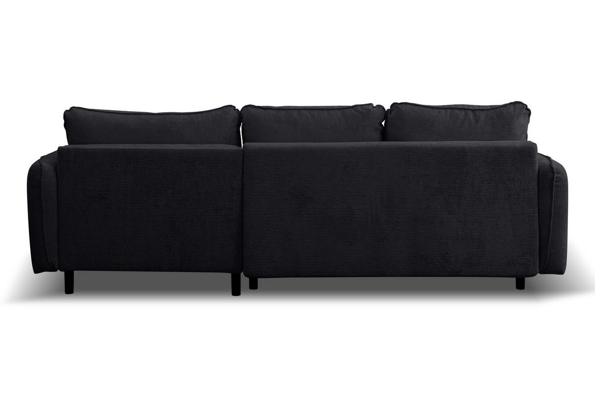 ECKSOFA Lucky in L-Form mit Schlaffunktion und Bettkasten, Farbe: Schwarz, Strukturstoff, Ottomane Links oder Rechts - Schwarz, Textil (275/160cm) - VENASI MÖBEL