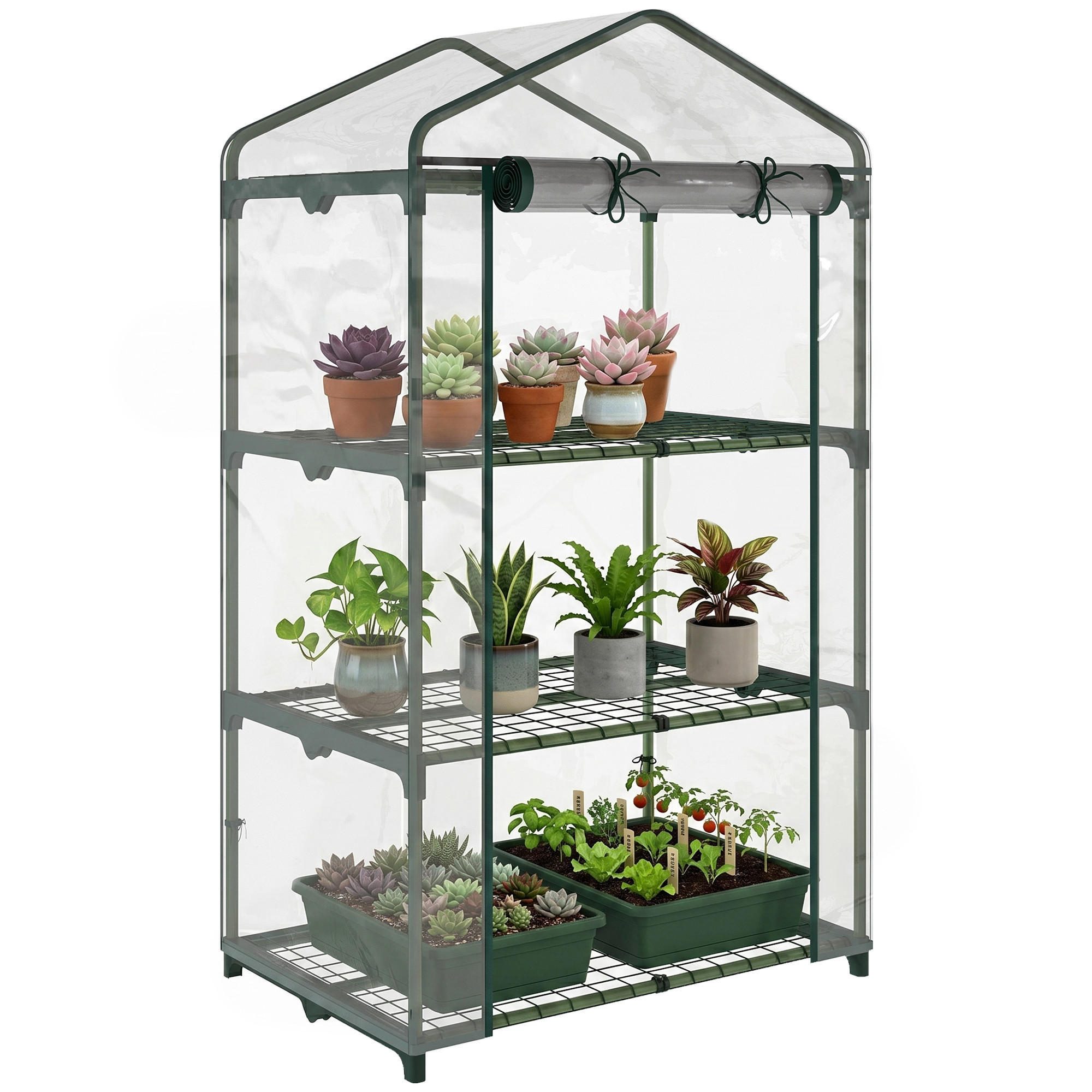 GEWÄCHSHAUS DE-05809 mit 3 Regalen, winterfest 69/49/125 cm Transparent - Transparent, Kunststoff/Metall (49/125/69cm) - ComfortXL