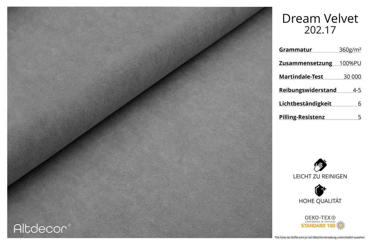 WOHNLANDSCHAFT MARI-U2-v2 - 388x171x83 cm Grau Velours - Grau, Holzwerkstoff/Textil (388/83/171cm) - ALTDECOR