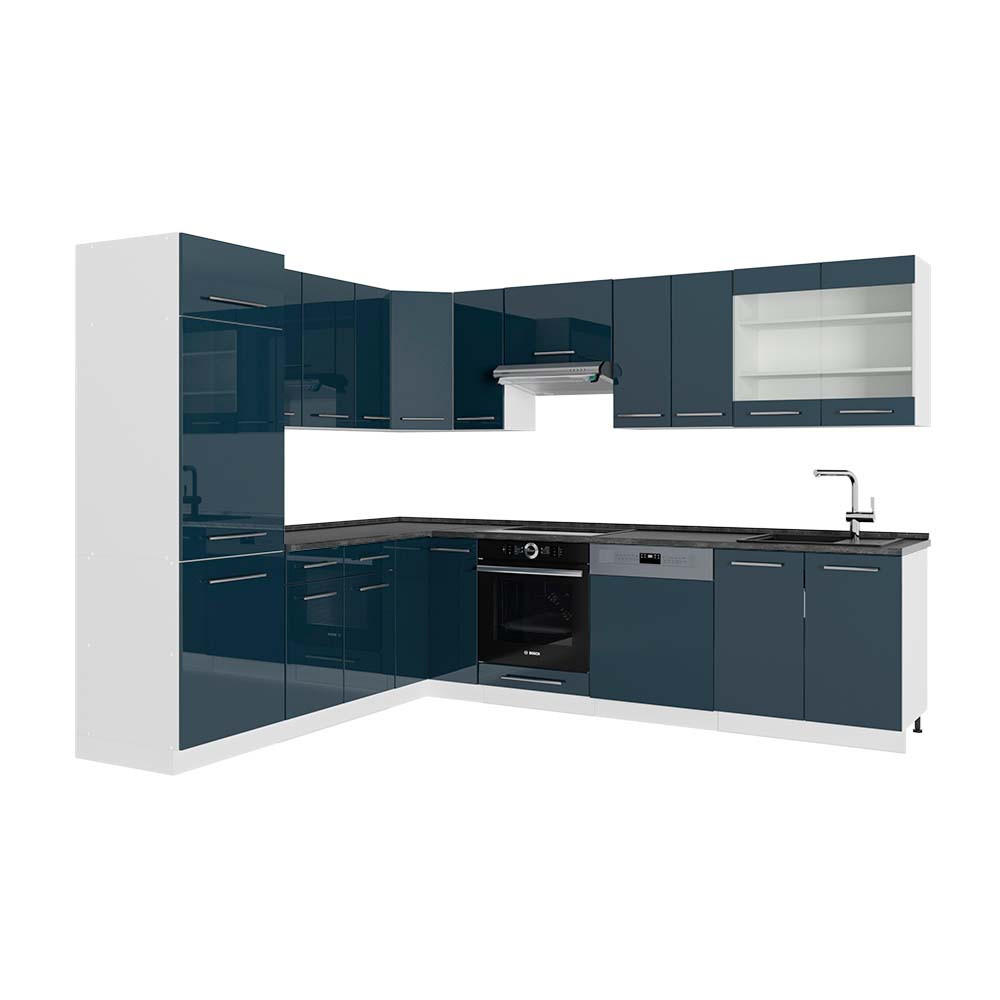 ECKKÜCHE Fame-Line Dunkelblau Hochglanz/Weiß 287 x 227 cm AP Anthrazit - Dunkelblau/Weiß, Holzwerkstoff (287/81.6/60cm) - Vicco