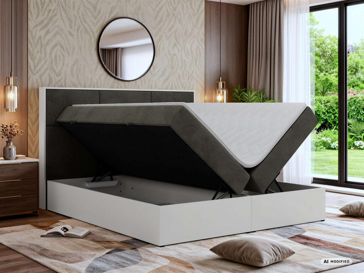 KONTINENTÁLNÍ POSTEL DELVIT 140/200 - Tmavě šedá Samet - Topper Visco - H4 - černá/tmavě šedá, textil/plast (140/200cm) - MKS