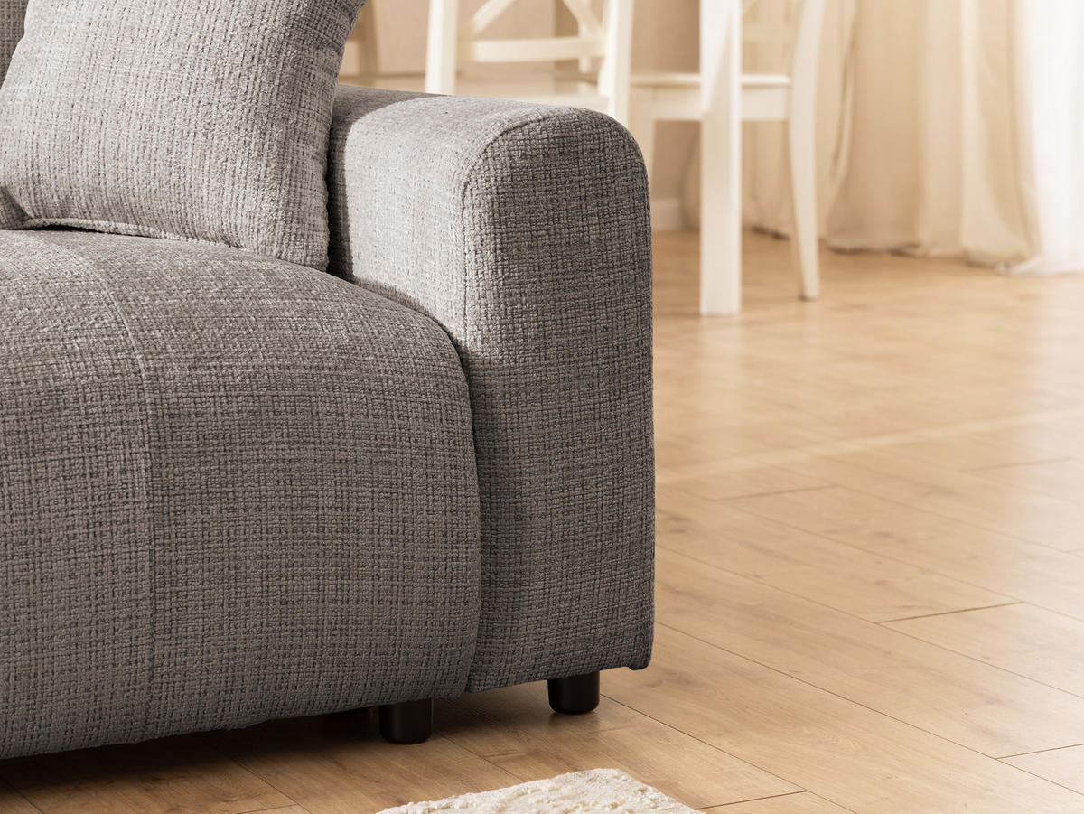 SCHLAFSOFA Calma mit Bettkasten im Bumpy-Design aus weichem Taupe Chenille-Stoff - Taupe/Schwarz, Holz/Kunststoff (239/88/98cm) - S-Style Möbel