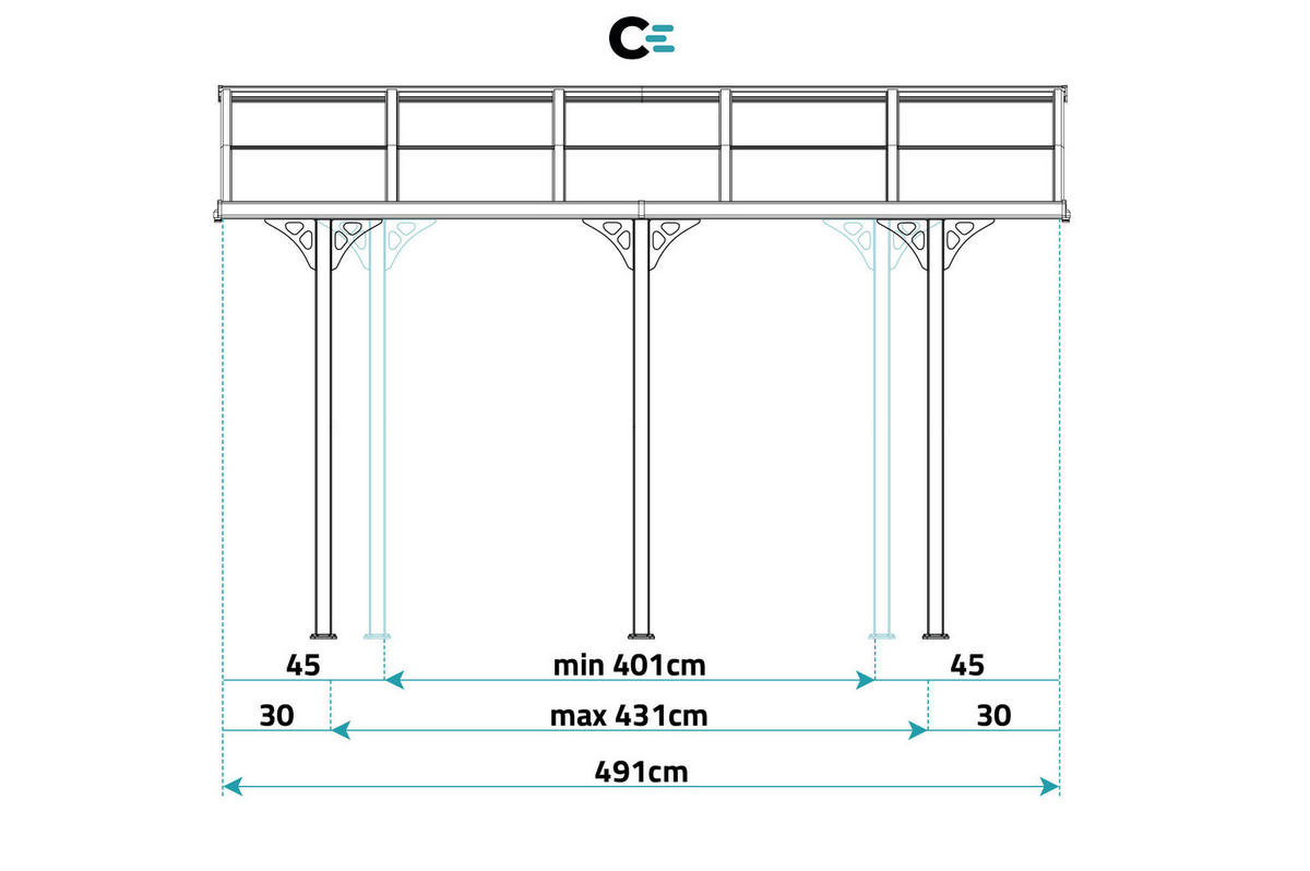PERGOLA / CARPORT Kleo Grau 5m x 3m - Grau, Metall (495/270/300cm) - Cazeboo