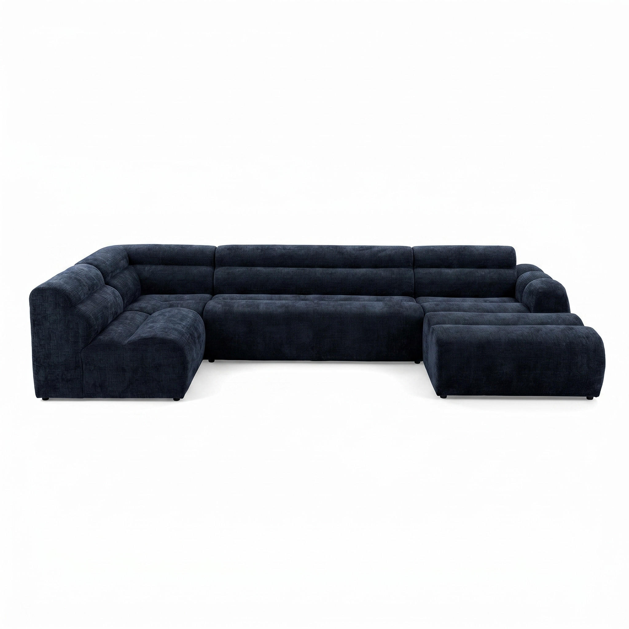 6-SITZER modulares Wohnlandschaft U XXL VEER SET 5 Links, 368 x 175 cm, Chenille Webstoff Marine - Schwarz/Dunkelblau, Holz/Kunststoff (368/75/175cm) - Muffo