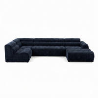 6-SITZER modulares Wohnlandschaft U XXL VEER SET 5 Links, 368 x 175 cm, Chenille Webstoff Marine - Schwarz/Dunkelblau, Holz/Kunststoff (368/75/175cm) - Muffo