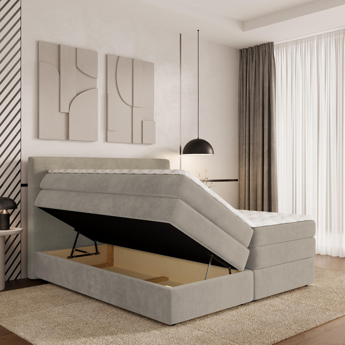 BOXSPRINGBETT MATERN 140x200 cm mit Matratze und Topper - Grün - Grün, Holz (140/200cm) - MASSENO