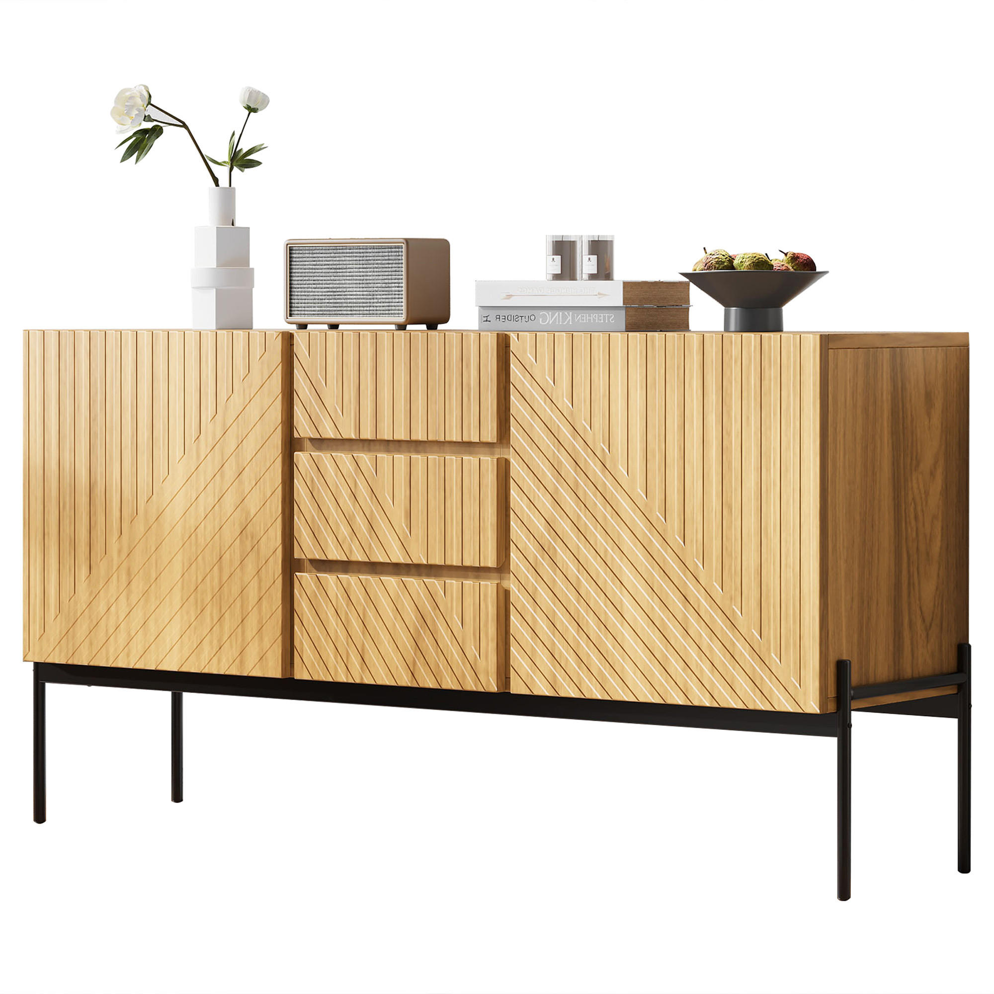 SIDEBOARD 140x40x75 cm, 2 Türen, 3 Schubladen, Natur - Kastanienfarben, Holz (140/75/40cm)