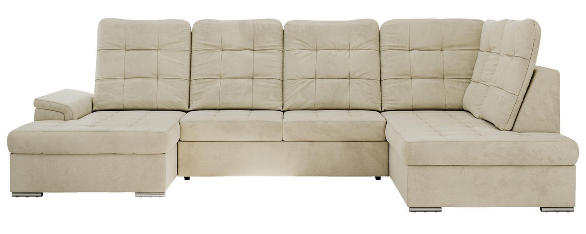 WOHNLANDSCHAFT MADRITO U - Beige Velorus - Rechts - Beige/Silberfarben, Textil/Metall (323/89/204cm) - MKS