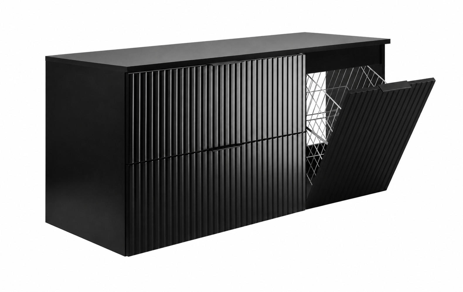 BADMÖBEL-SET MIT WÄSCHEKORB: schwarze Griffe, Schwarz, 120 x 46 x 58,6 cm - Schwarz, Holzwerkstoff (120/58.6/46cm) - 3XE LIVING