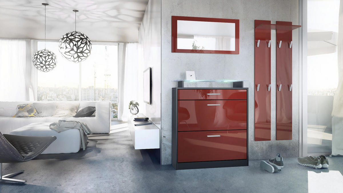 GARDEROBE Loret Front in Bordeaux Hochglanz - Bordeaux, Holzwerkstoff (180/200/23cm) - Vladon