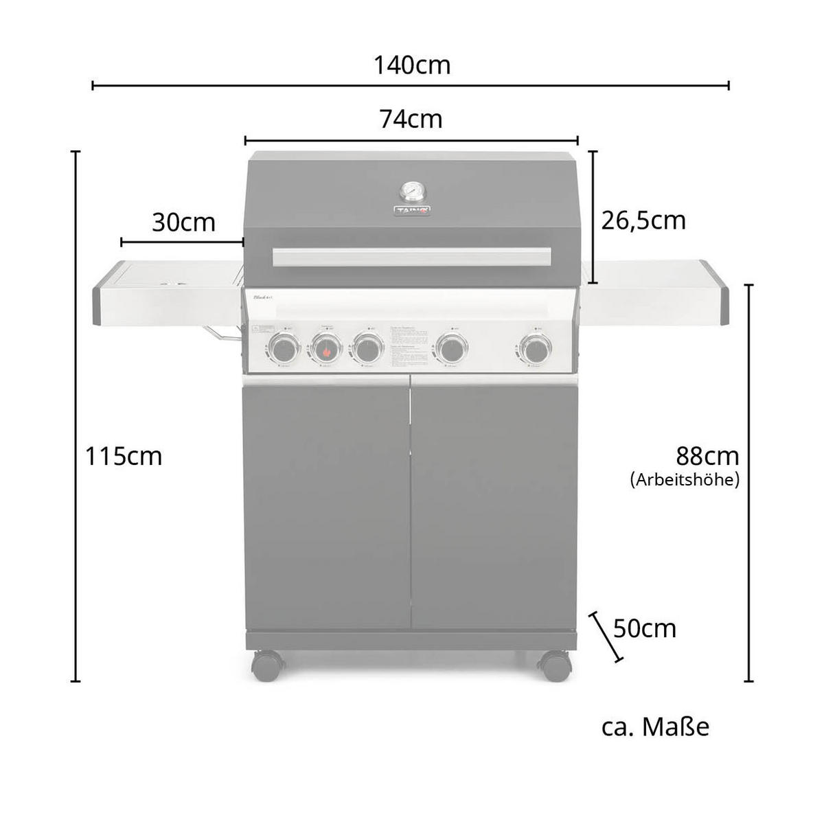 GASGRILL BLACK 4+1 - Schwarz, Metall (140/115/50cm) - TAINO