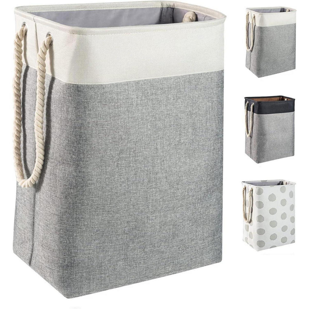 WÄSCHEKORB 78L faltbar mit Seilgriffen Beige + Grau 60 x 42 x 31 cm - Multicolor, Textil (31/60/42cm)