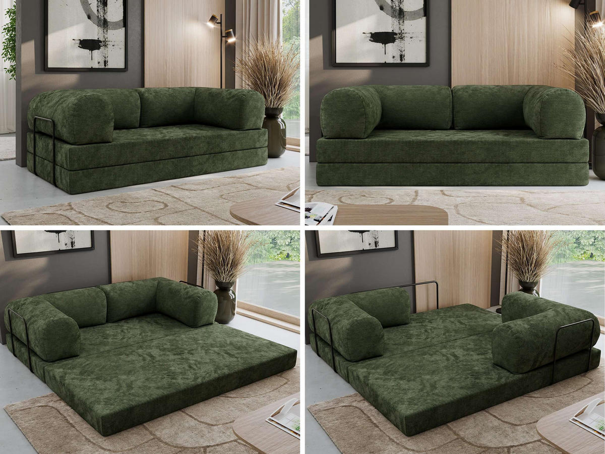 TROJMIESTNA POHOVKA ORSETTO - Tmavozelená Hladká ženilka - čierna/tmavozelená, kov/textil (200/70/100cm) - MKS
