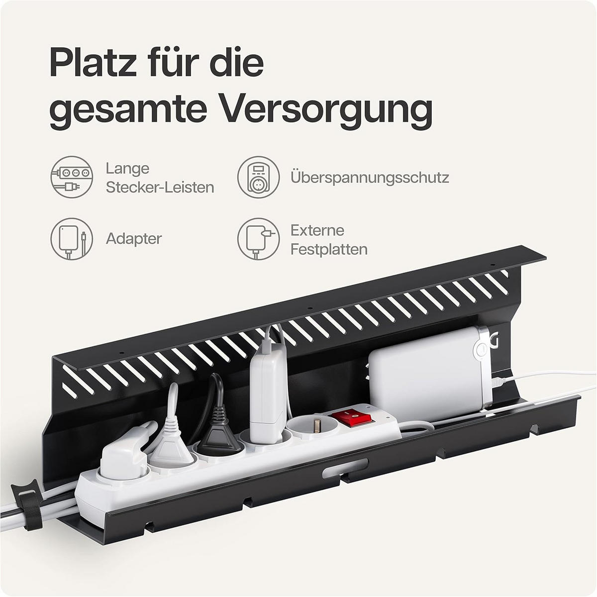 KABELKANAL Schreibtisch Schwarz, 2x43cm, Hochwertiger Stahl - Schwarz, Metall (43/12/10cm) - Desktronic