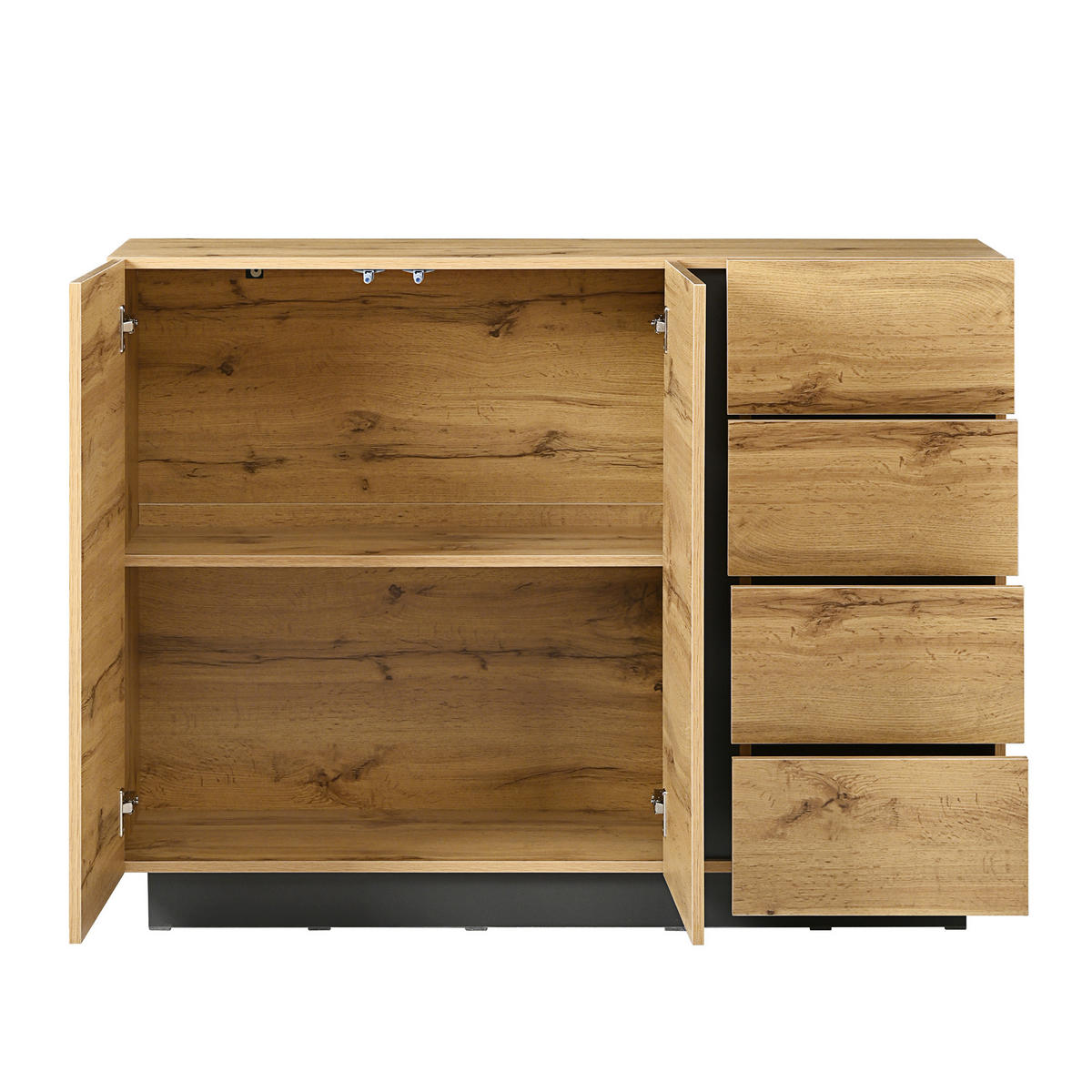 SIDEBOARD 120 cm přírodní dřevo a černá se 4 zásuvkami a 2 dvířky v moderním stylu - přírodní, kompozitní dřevo (120/90.5/35.5cm) - Urban Meuble