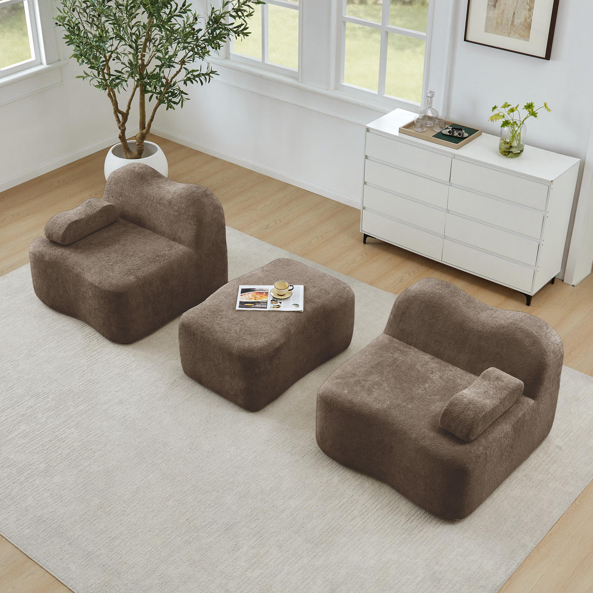 2-SITZER ECKSOFA Samt Braun mit Hocker - Braun, Textil (192/167cm) - WISHDOR