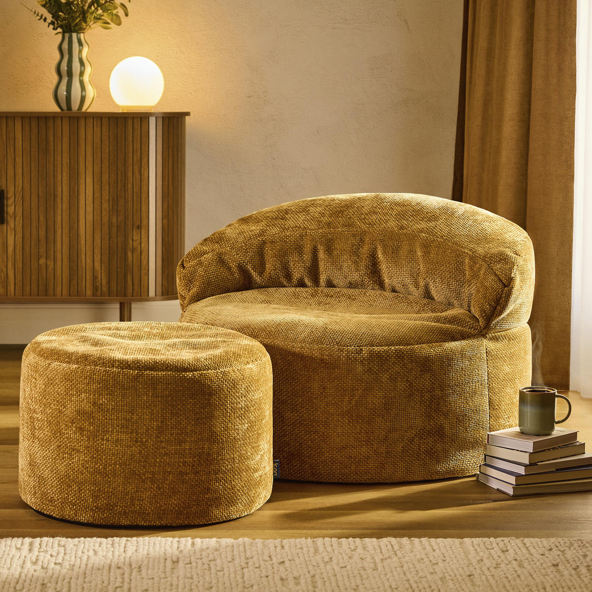 SITZSACK mit rundem Hocker Orb - Gelb, Textil (86/61/86cm) - icon