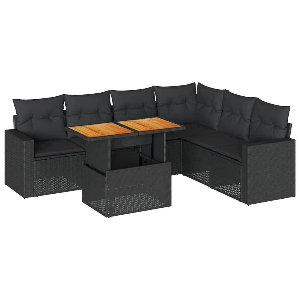 GARTEN-SOFAGARNITUR 7Er Set Mit Kissen Schwarz Poly Rattan - Schwarz, Kunststoff - vidaXL
