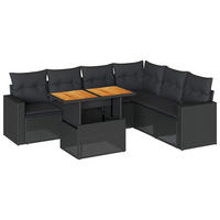 GARTEN-SOFAGARNITUR 7Er Set Mit Kissen Schwarz Poly Rattan - Schwarz, Kunststoff - vidaXL