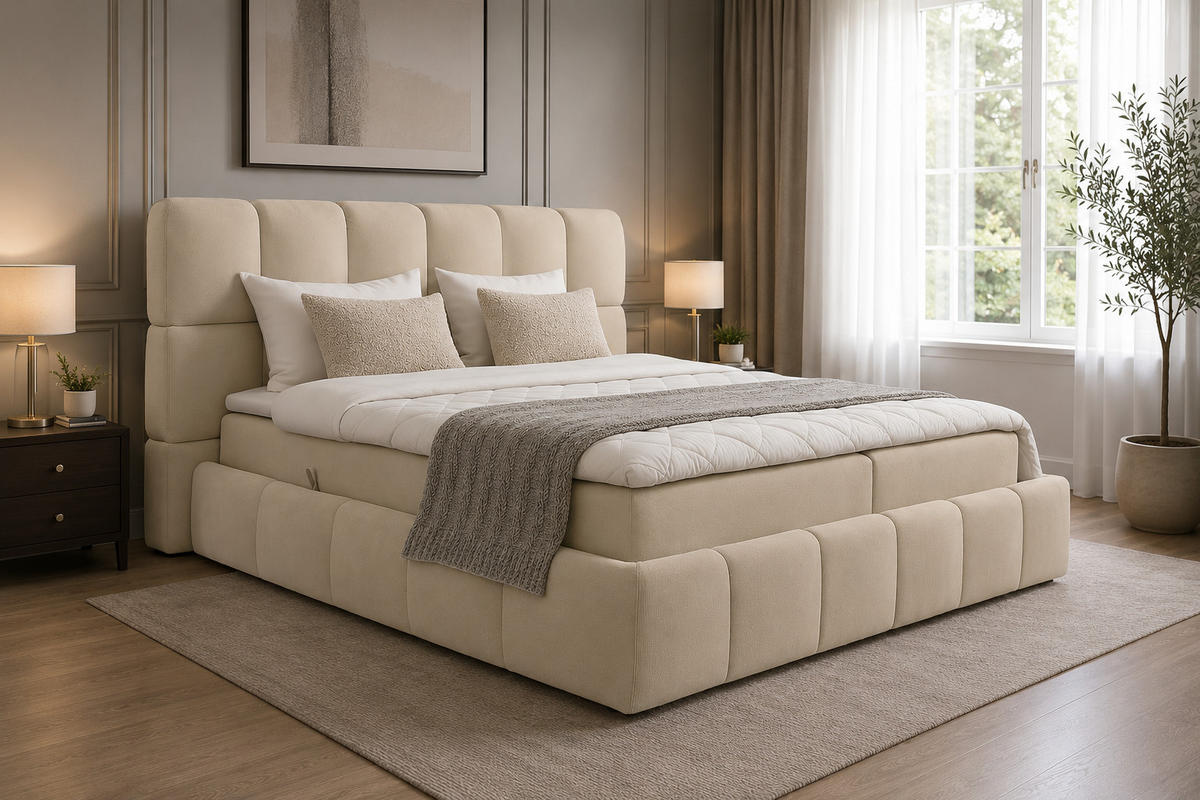 BOXSPRINGBETT AURA mit Topper und Bettkasten, Dunkelbeige, H3 Bonell, 180x200 cm - Cappuccino, Textil (180/200cm) - KS Home Concept